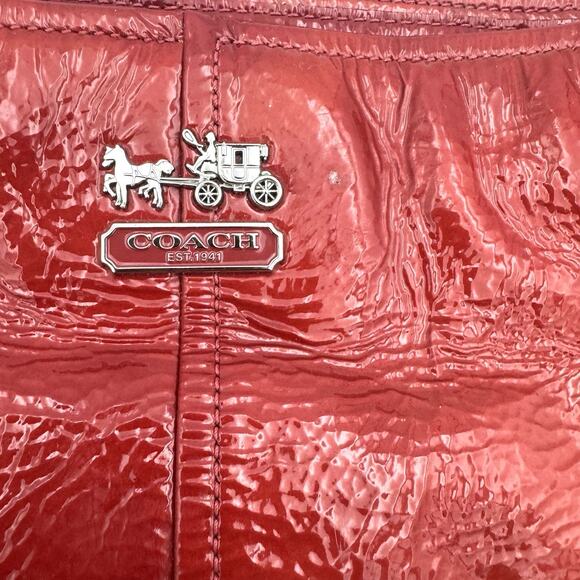 COACH Purse Womens Vintage Crimson Red Chelsea Patent Leather Hobo Purse - Picture 2 of 7